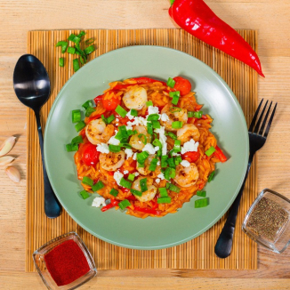 Томатное орзо с креветками