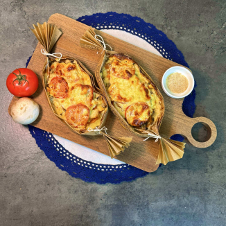 Мясо по-французски в конвертиках с бататом